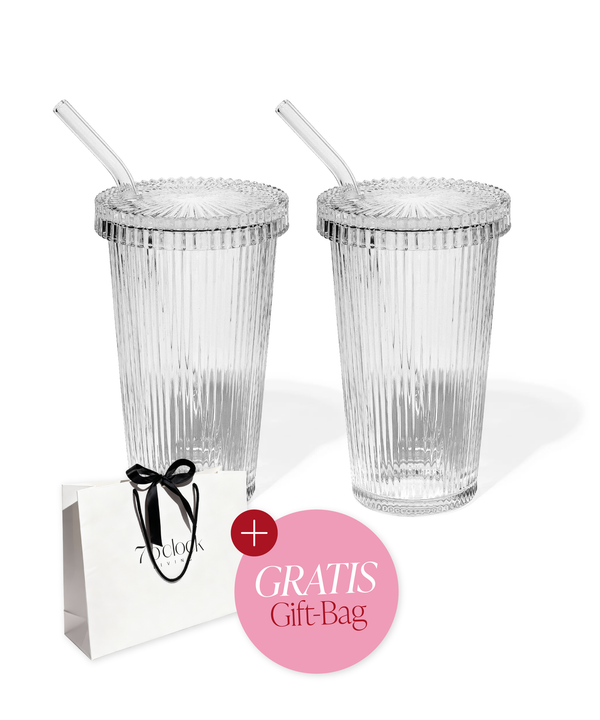 Ribbed glass with glass lid & glass straw | Paris