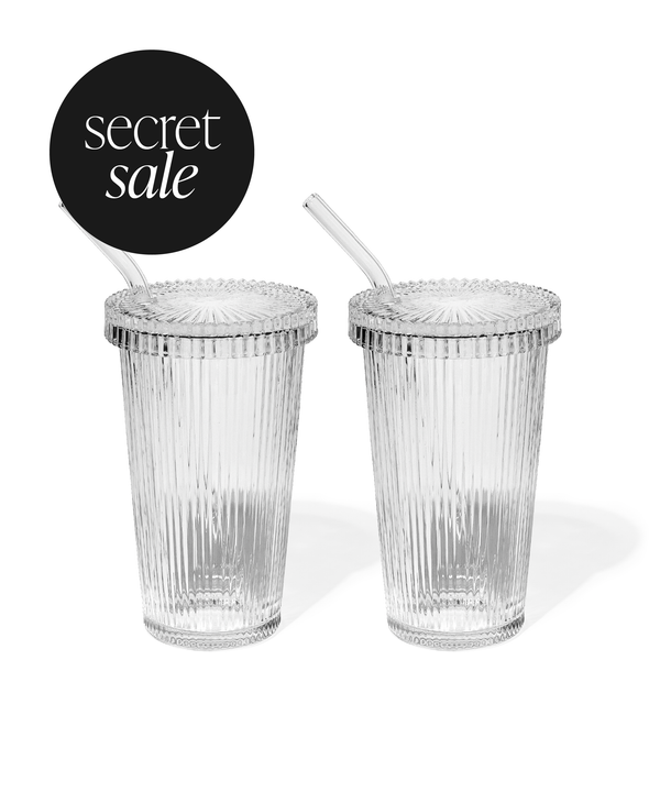 Ribbed glass with glass lid & glass straw | Paris