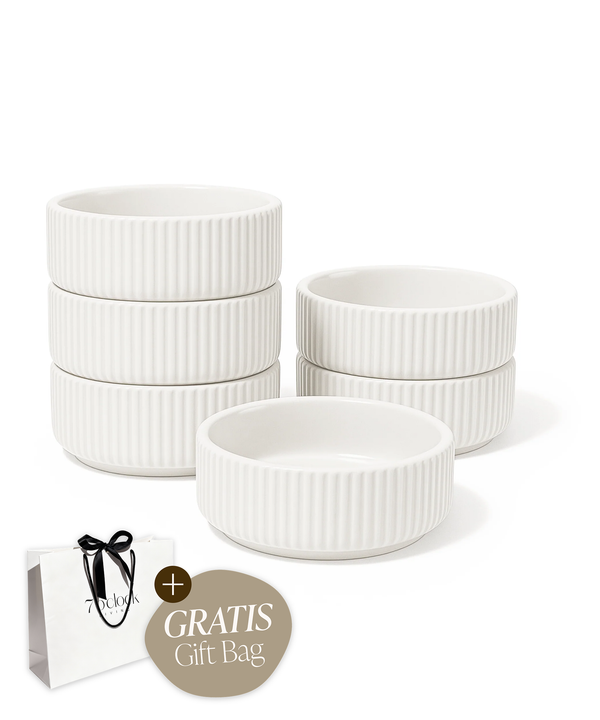 Small dip bowls, set of 6, in cream-white, grooved | Nia
