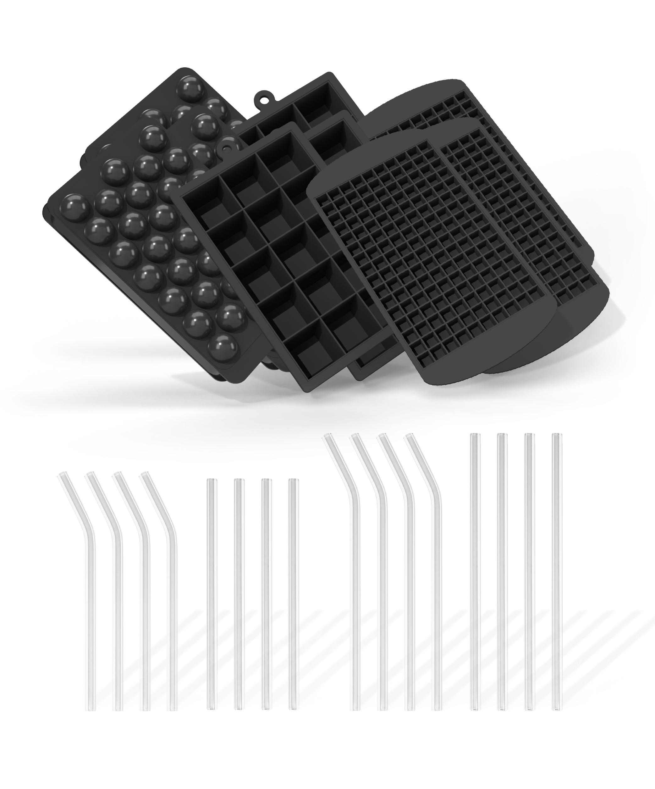 Ice cubes & glass straw set