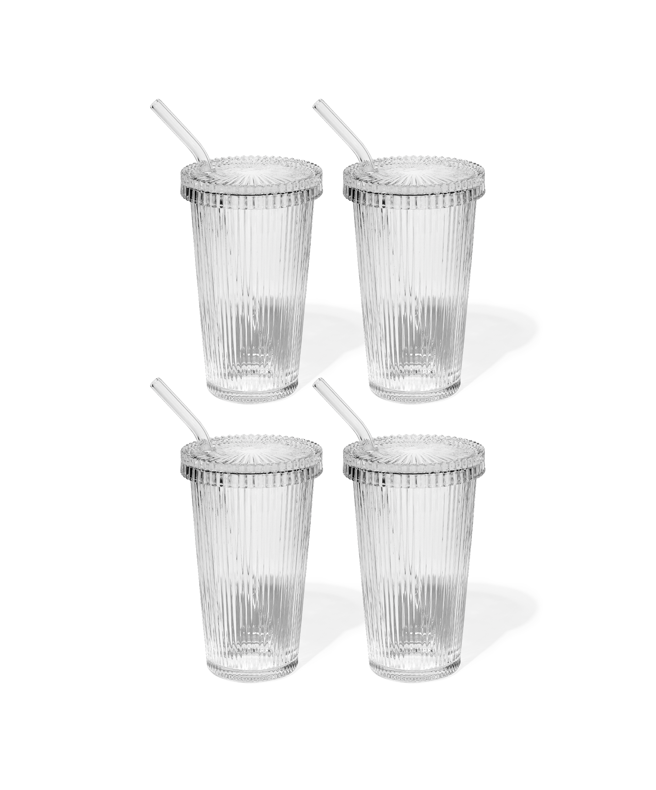 Ribbed glass with glass lid & glass straw | Paris