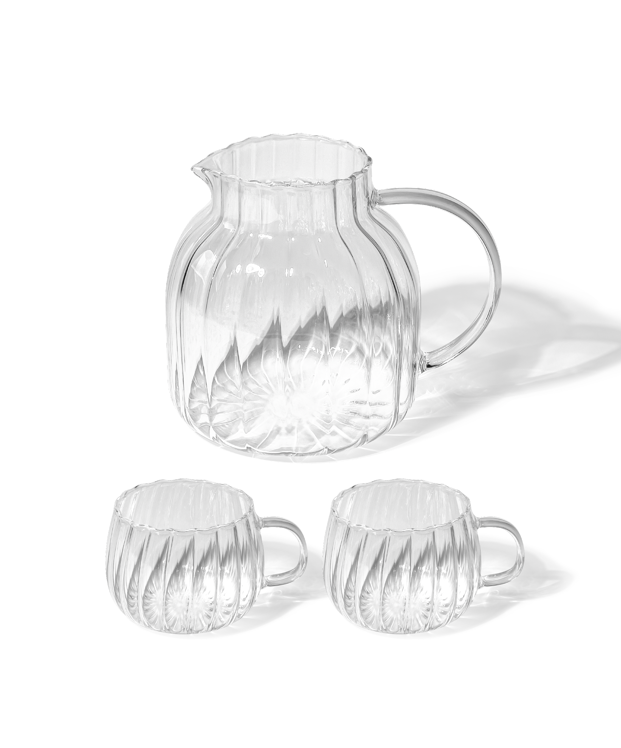 Tea carafe & glass cup set in striped design (400ml, 1500ml) | Norway