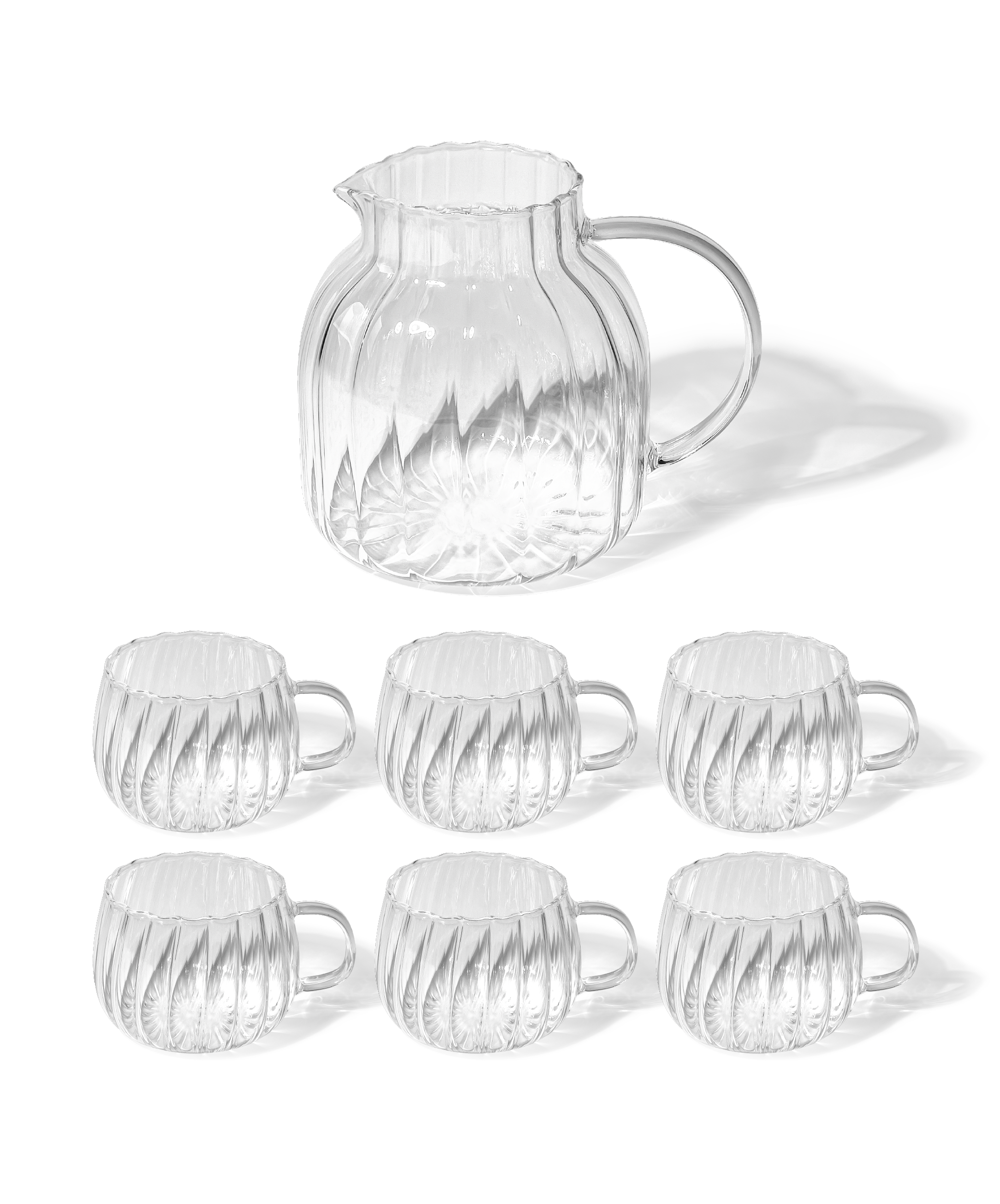 Tea carafe & glass cup set in striped design (400ml, 1500ml) | Norway