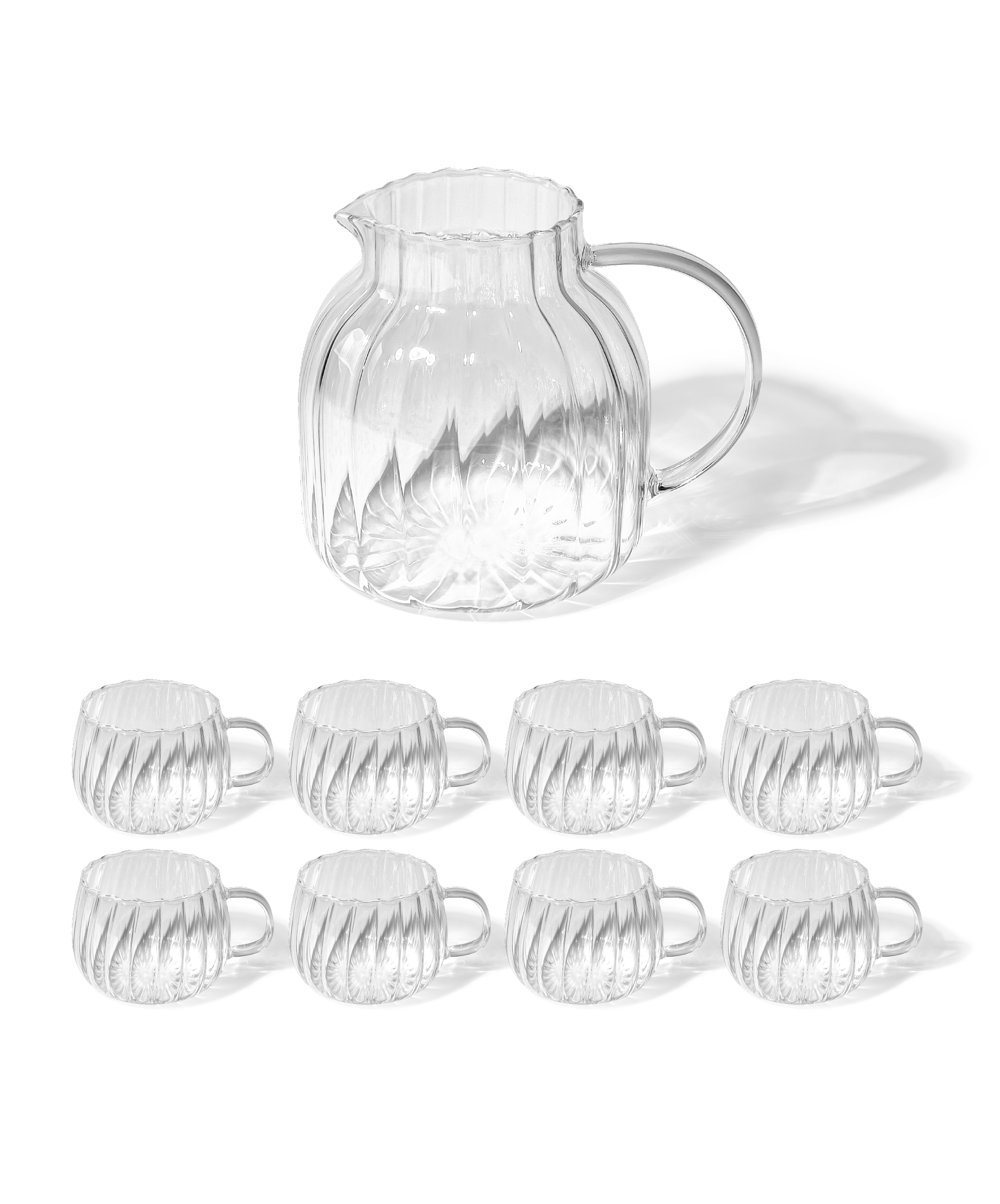 Tea carafe & glass cup set in striped design (400ml, 1500ml) | Norway