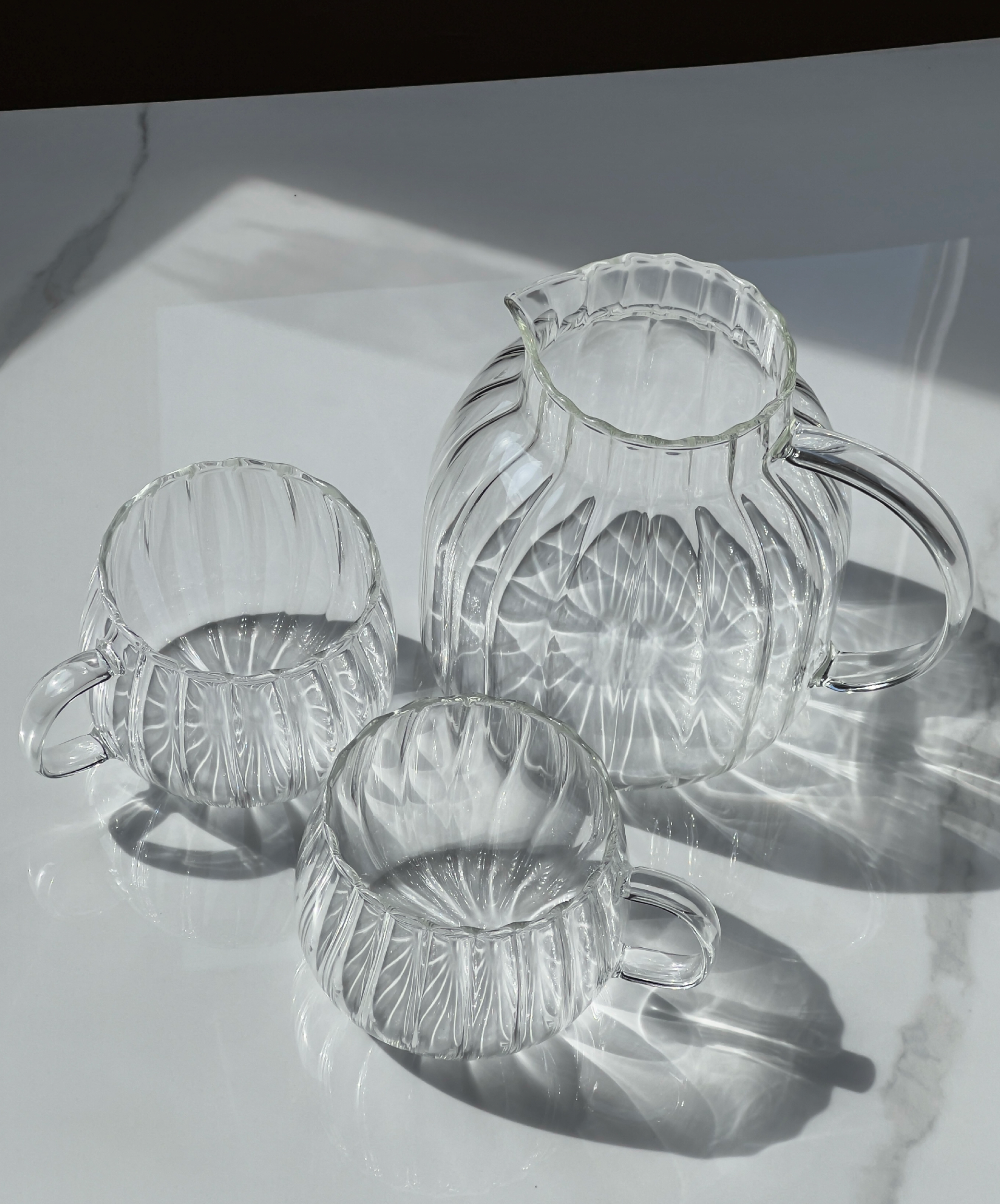 Tea carafe & glass cup set striped design | Norway