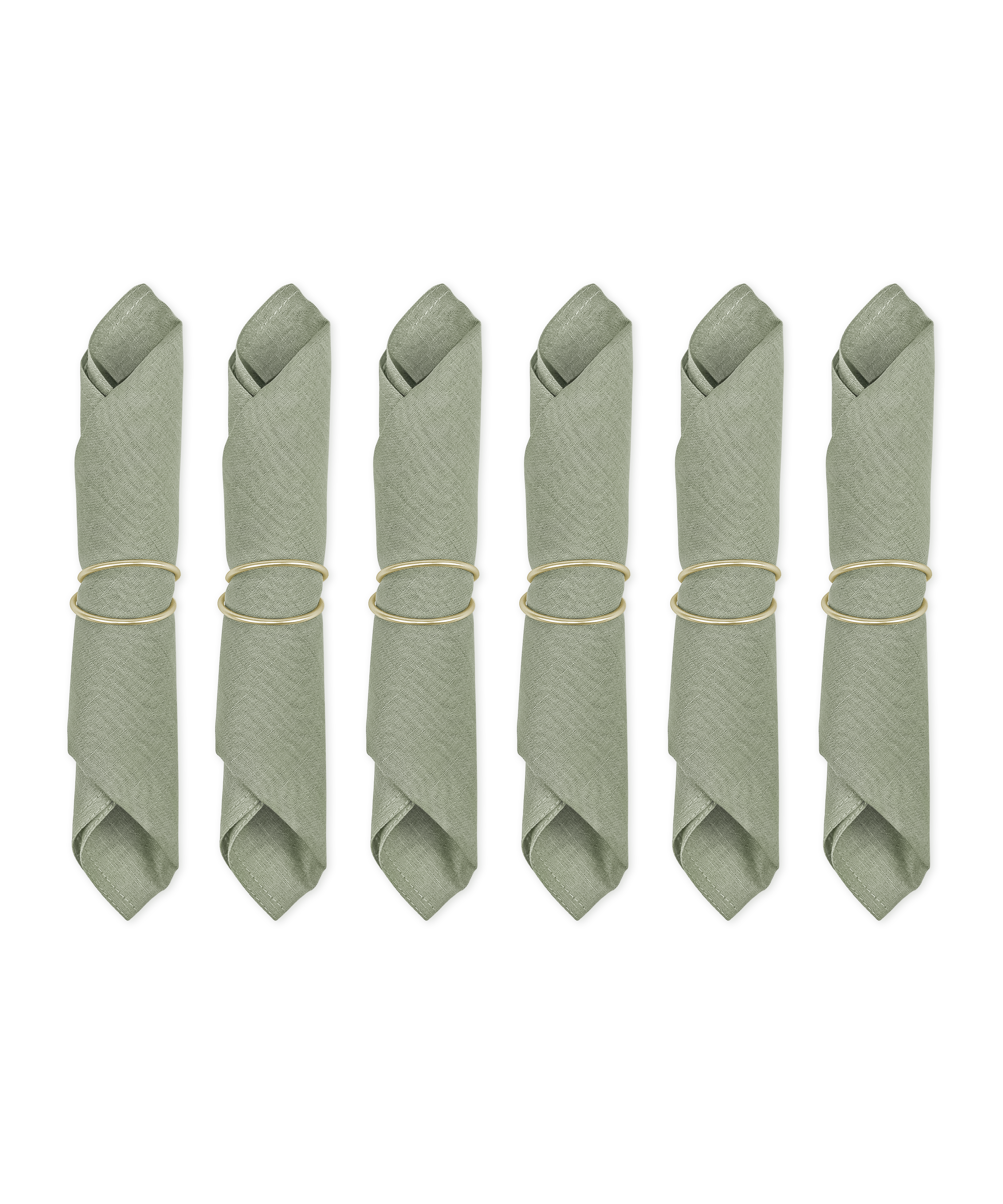 Sage green cotton linen napkins 40x40cm with napkin ring in a set of 6 | Kyla & Rina