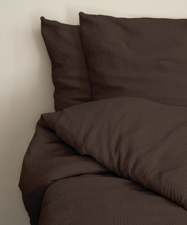 Dark brown muslin double bed linen | Haven