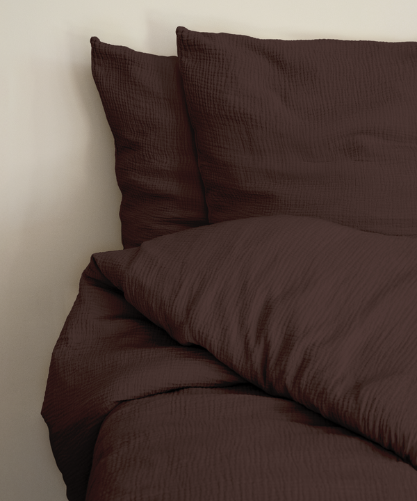 Dark brown muslin double bed linen | Haven