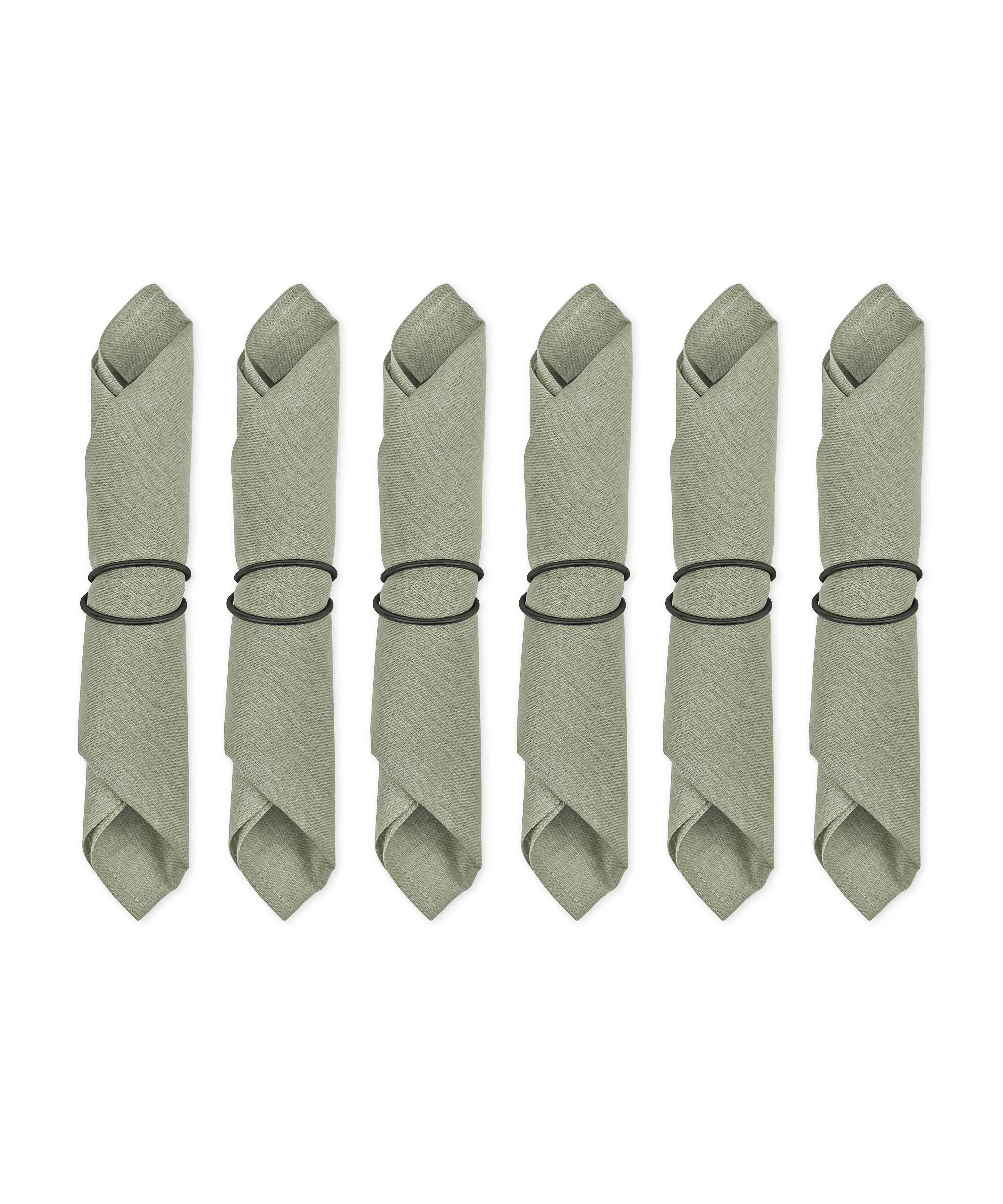 Sage green cotton linen napkins 40x40cm with napkin ring in a set of 6 | Kyla & Rina