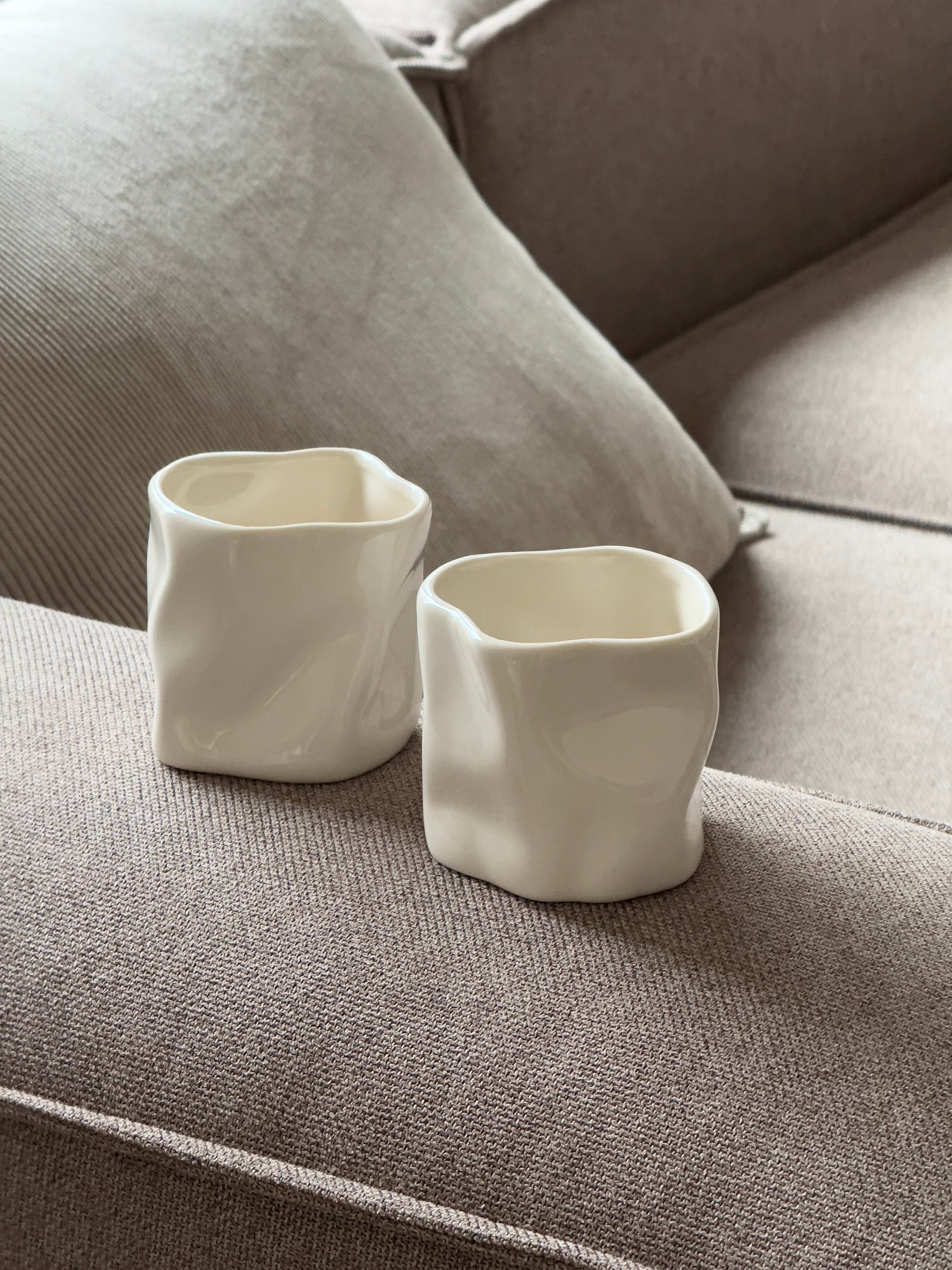 Set of small & large ceramic mugs cream white | Alaska