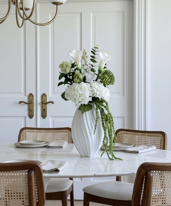 Green Silence Set – 9-Stem Bouquet + Elongated Ceramic Vase