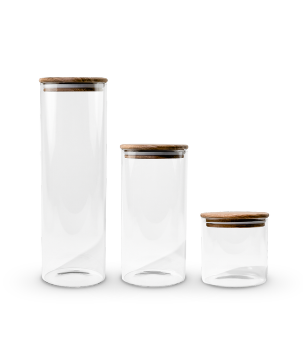 Storage jar set with acacia wood lid | Caya