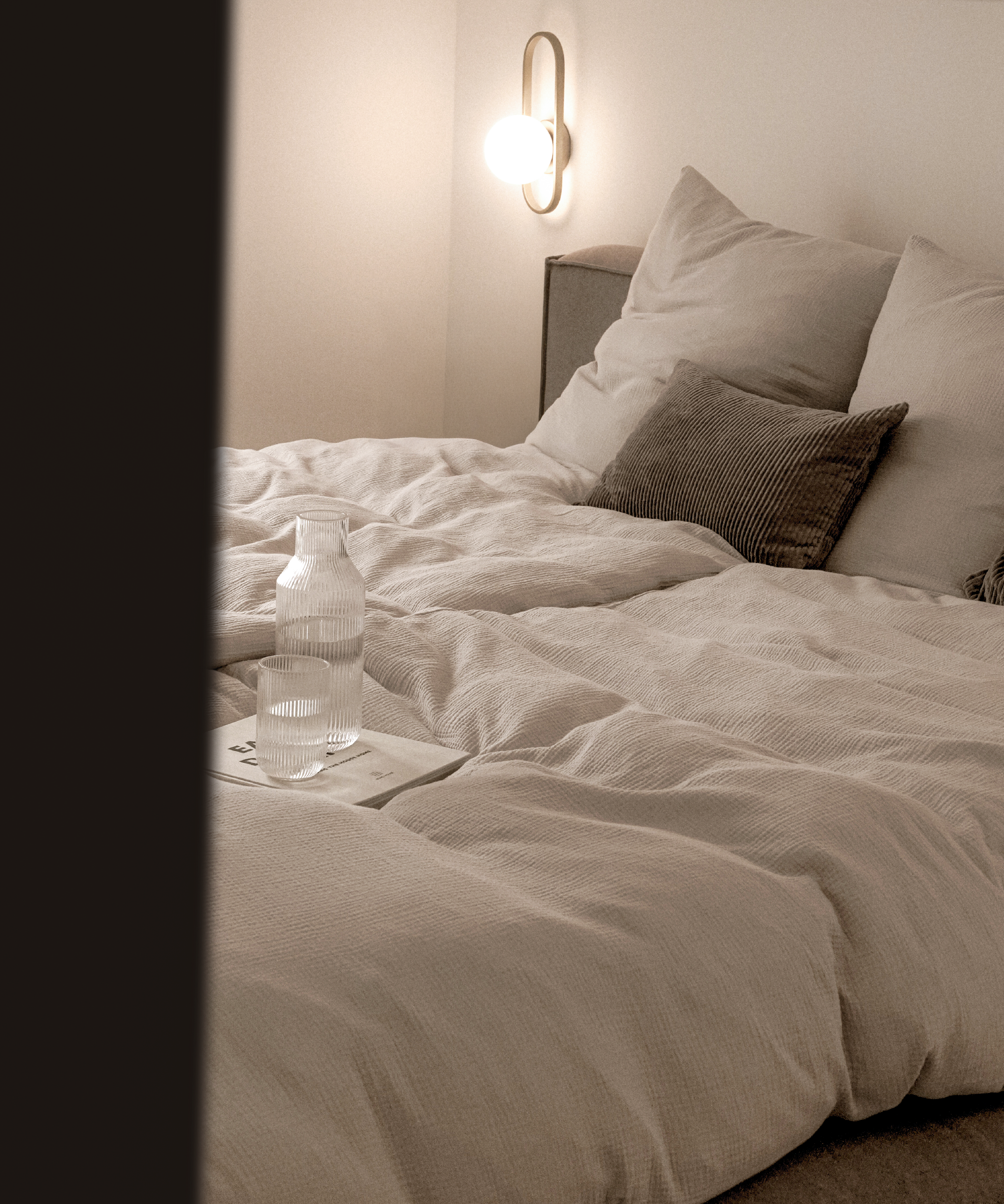 Haven Partner-Set Beige | 2× Musselin Einzelbettwäsche + 2× Kissenbezug 40×80