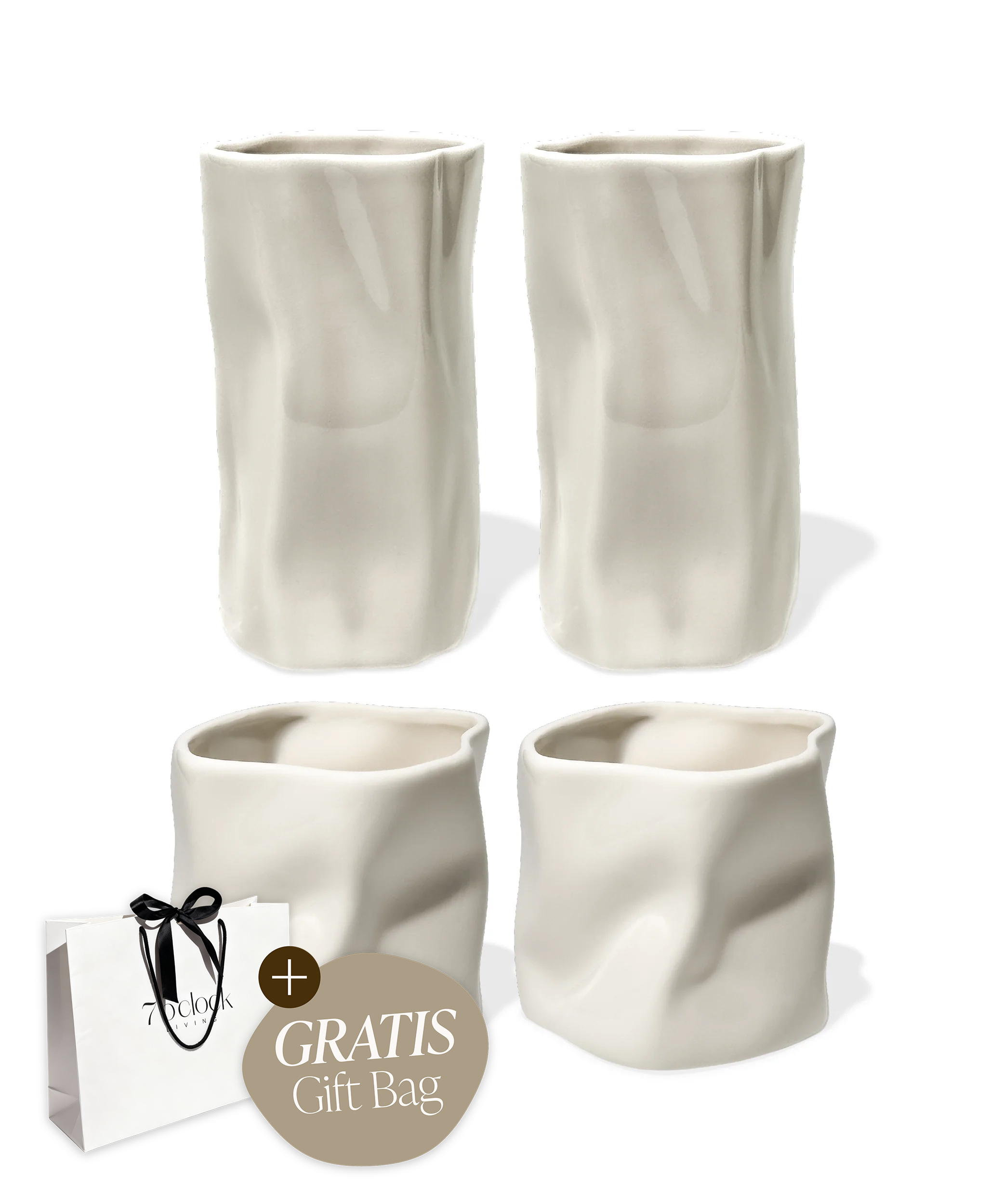 Set of small & large ceramic mugs cream white | Alaska
