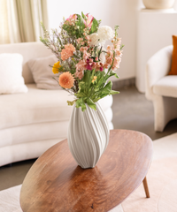 Oblong ceramic vase in beige | Flora