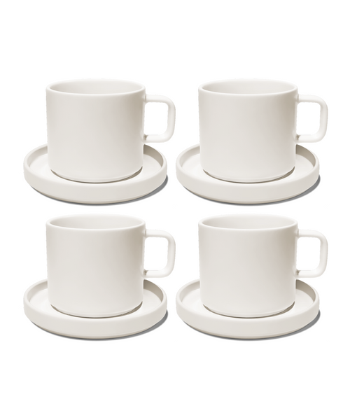 Tasse mit Untertasse in Cremeweiß glänzend aus der Serie Nia – Detailansicht der Verarbeitung