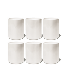 Set of 6 handleless mugs in cream white with grooves | Nia