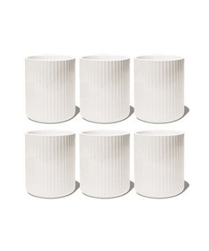 Set of 6 handleless mugs in cream white with grooves | Nia