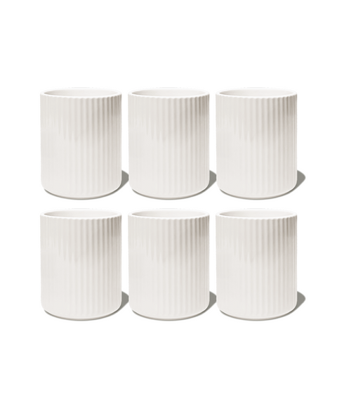 Set of 6 handleless mugs in cream white with grooves | Nia