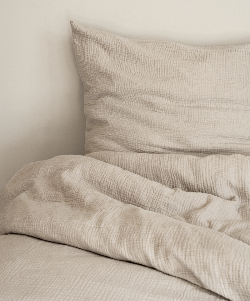 Beige Musselin Einzelbettwäsche – Serie Haven von 7 O'CLOCK