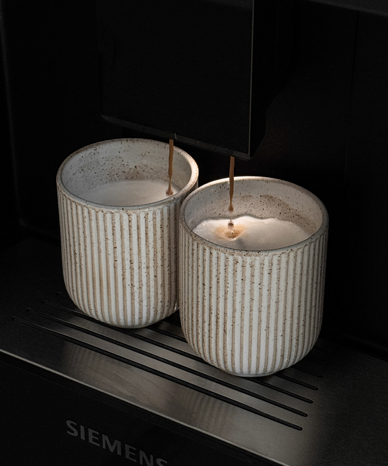 Keramik Becher im geriffelten Design Beige aus der Serie Paris – Größenübersicht
