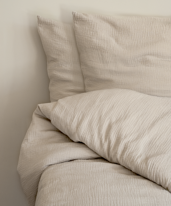 Beige muslin double bed linen 200x200 + 80x80 | Haven