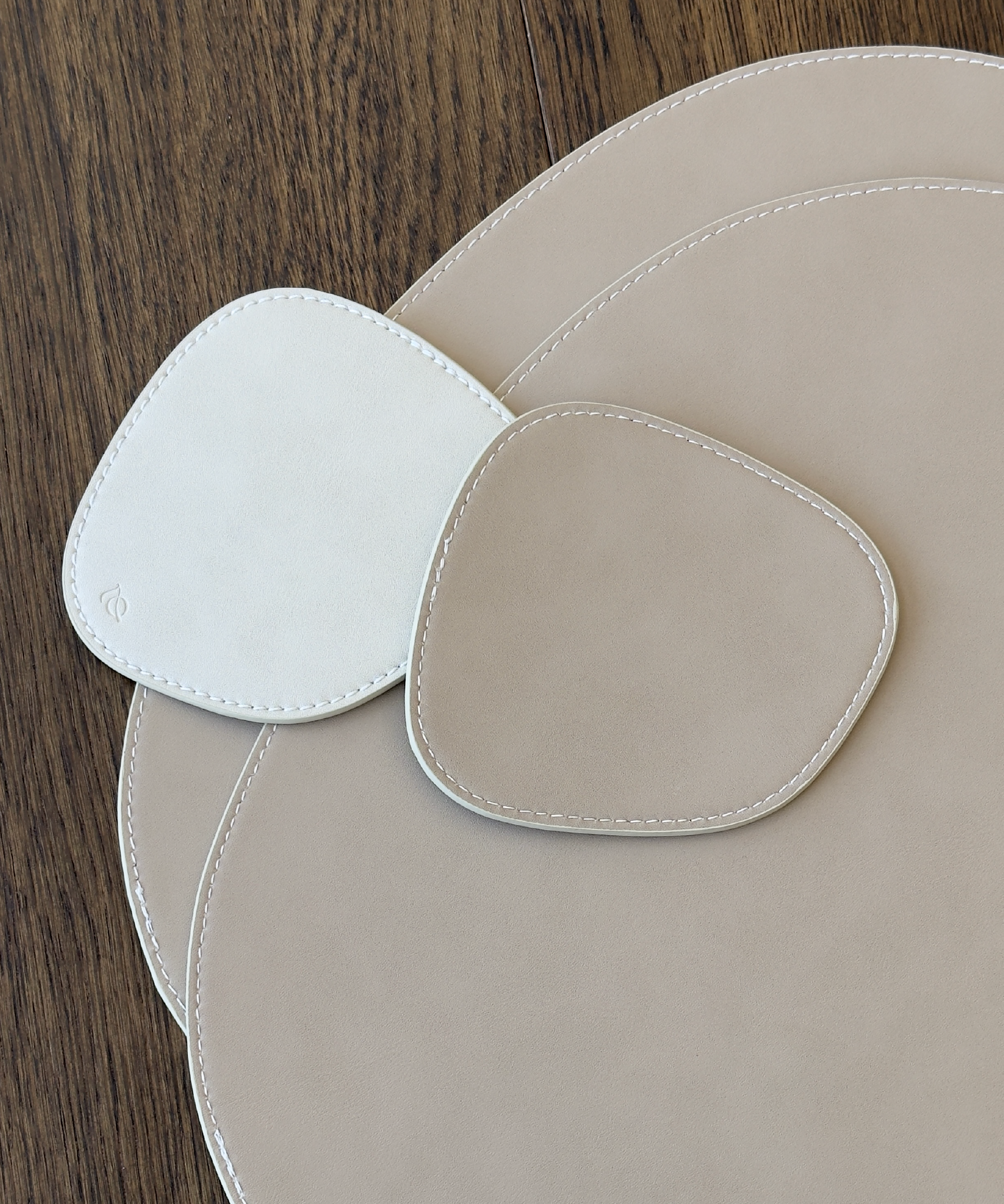 Asymmetric Reversible Taupe/Cream Faux Leather Plate Coaster | jade