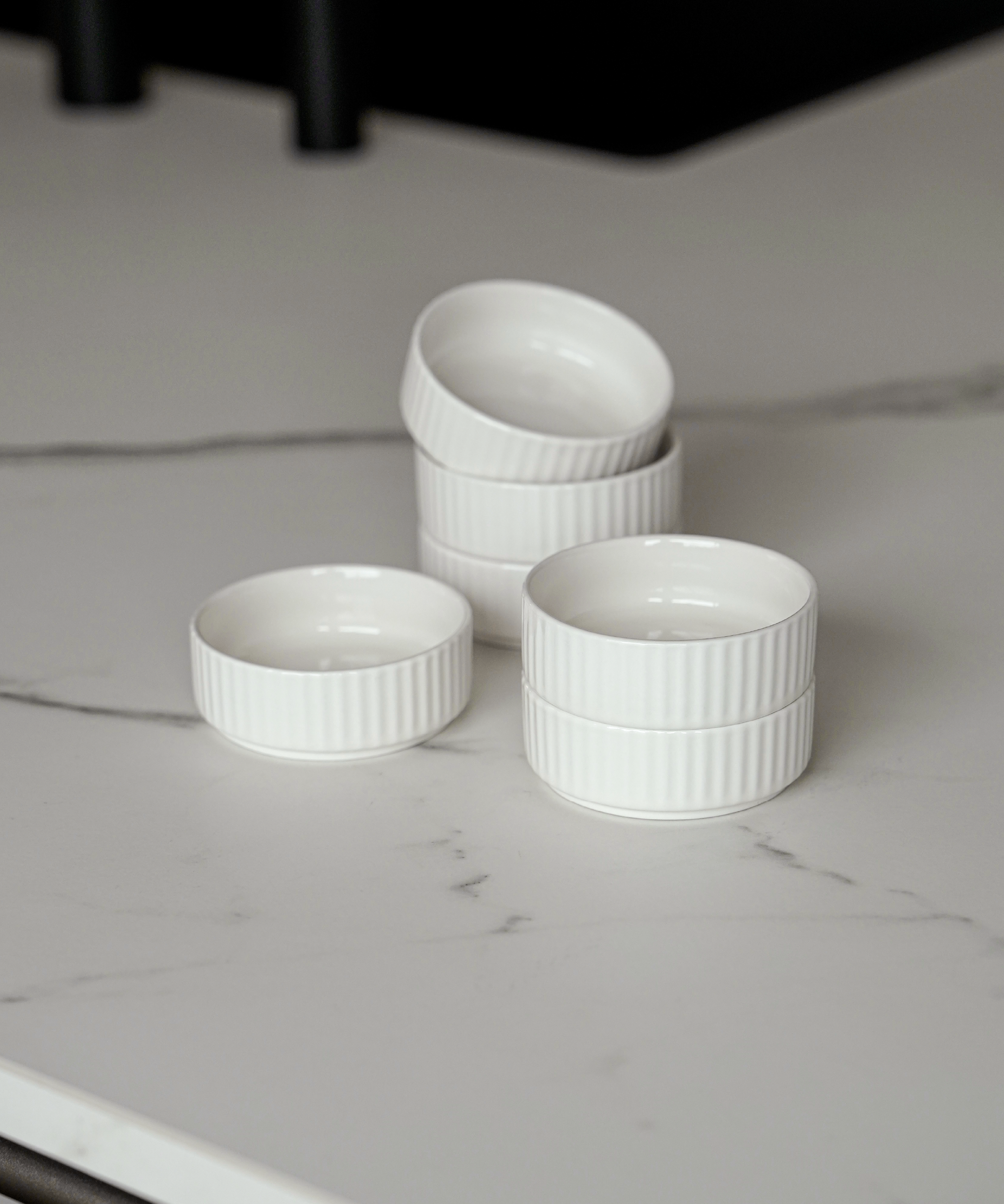 Small dip bowls, set of 6, in cream-white, grooved | Nia