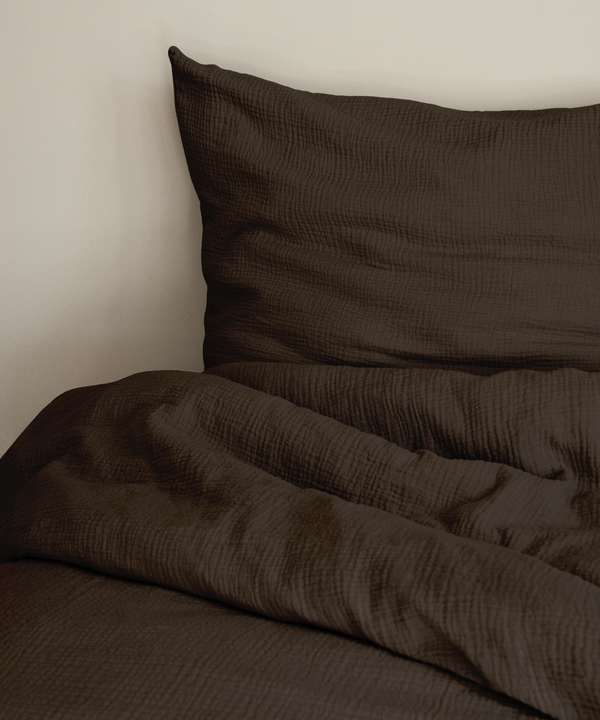 Dark brown muslin single bed linen 135x200 + 80x80 | Haven