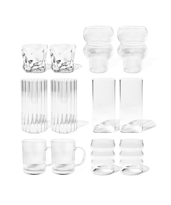 set of 12 glasses with 6 different designs