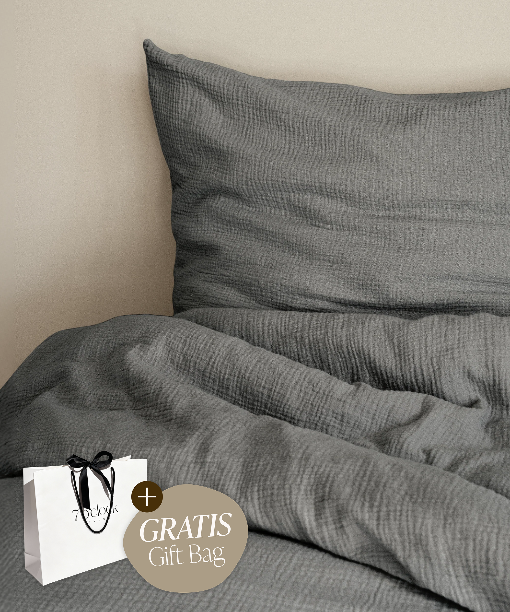 Dark grey muslin single bed linen | Haven