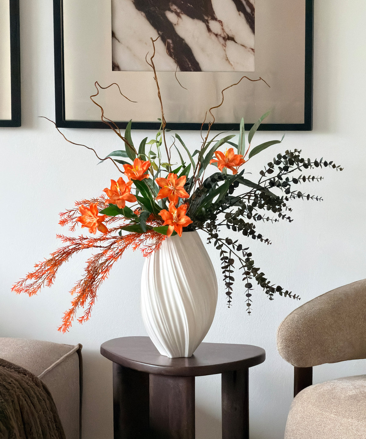Realistisches Kunstblumen-Bouquet Wild Flame 7er in Orange und Grün – bloom collection von 7 O'CLOCK