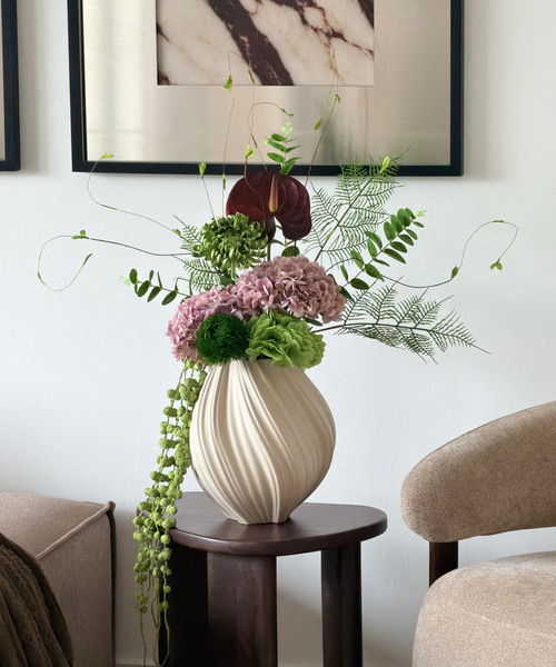 Realistisches Kunstblumen-Bouquet Wild Velvet 10er in Grün, Altrosa und Bordeaux – bloom collection von 7 O'CLOCK