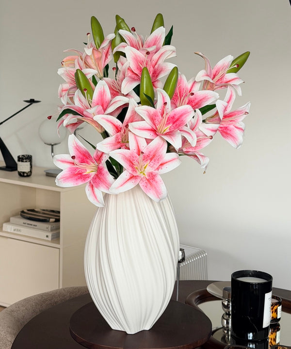 Lily Bouquet of 5 with Three Blooms in White & Pink | Bloom