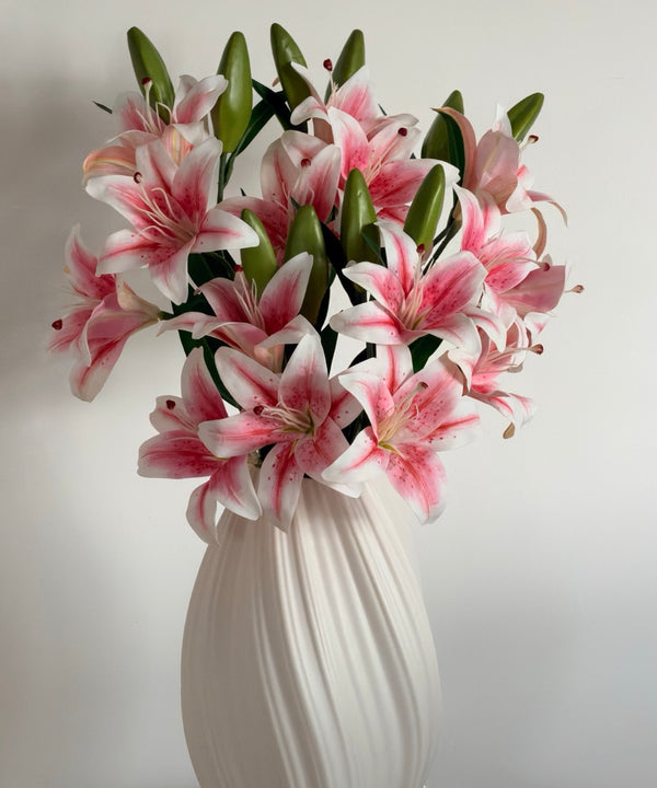 Lily Bouquet of 5 with Three Blooms in White & Pink | Bloom