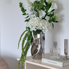 Green Silence Faux Flower Bouquet with Ceramic Vase in Chrome