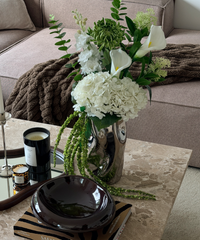 Green Silence Faux Flower Bouquet with Ceramic Vase in Chrome