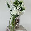 Green Silence Faux Flower Bouquet with Ceramic Vase in Chrome