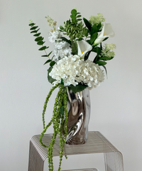Green Silence Faux Flower Bouquet with Ceramic Vase in Chrome