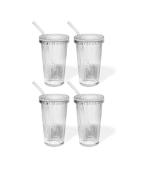 Fluted glass with glass lid & glass straw (380ml) | Paris