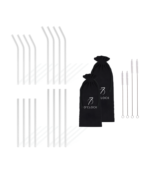 Set of reusable long & short glass straws (20cm + 15cm) | Aris