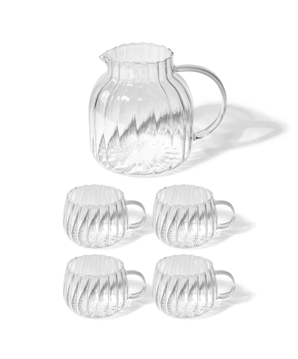 Tea carafe & glass cup set in striped design (400ml, 1500ml) | Norway