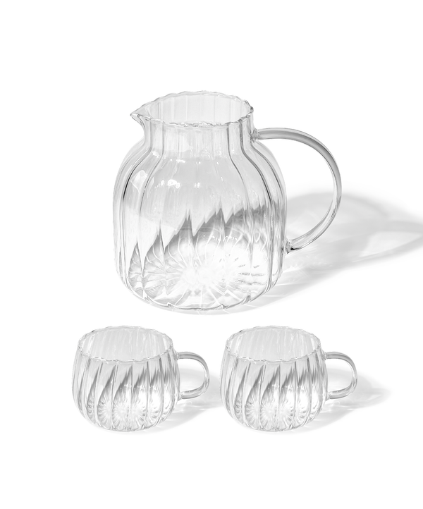 Tea carafe & glass cup set in striped design (400ml, 1500ml) | Norway