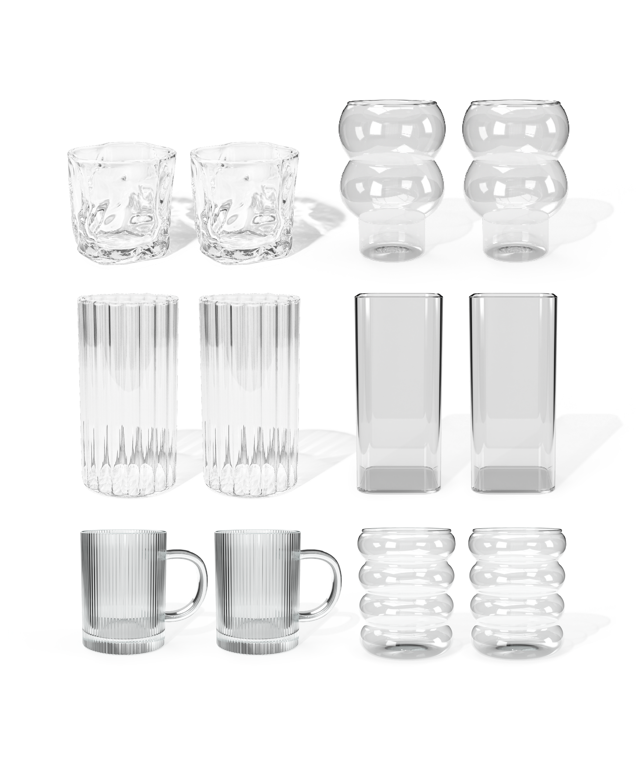 Set of 12 glasses with 5 different designs