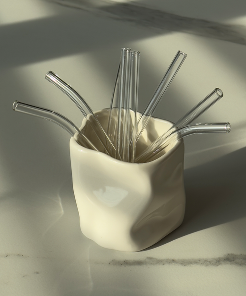 Kurze Glasstrohhalme im 8er Set aus der Serie Aris – Nahaufnahme der Oberfläche