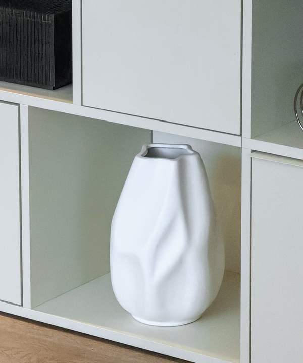 Large Faceted White Vase | Avela