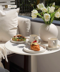 Tasse mit Untertasse in Cremeweiß glänzend | Nia