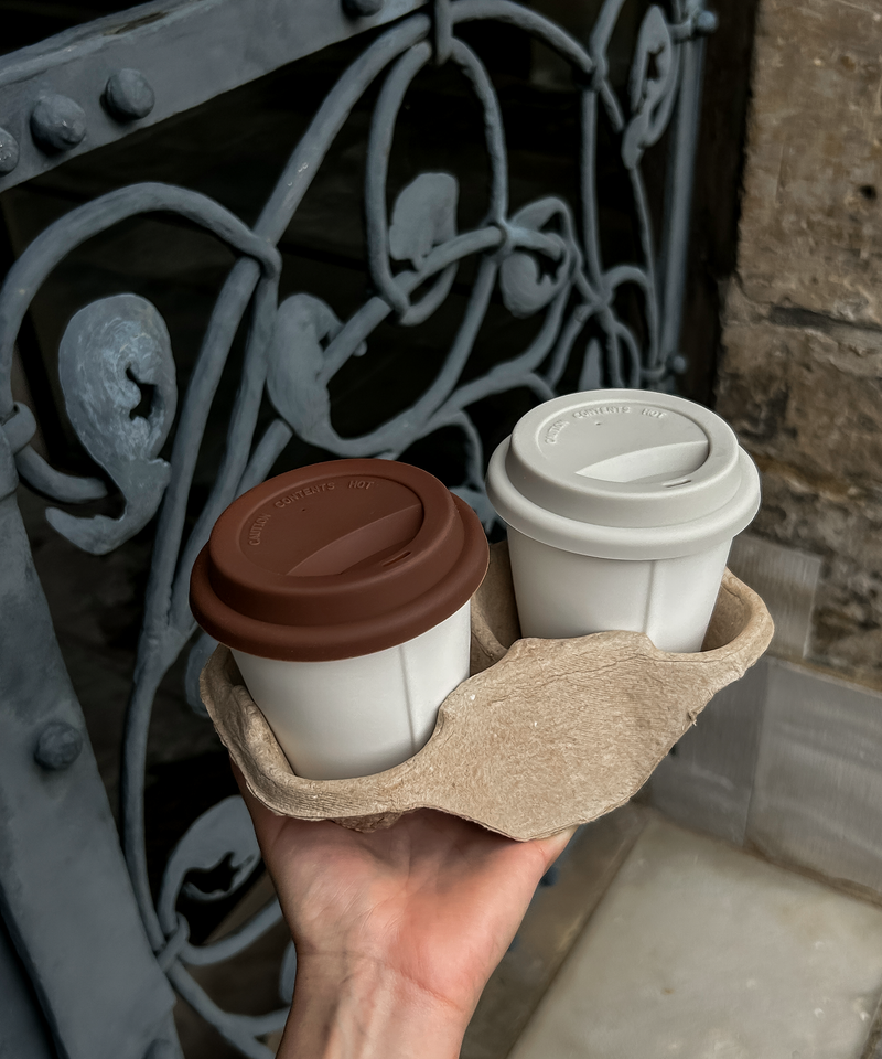 To-Go Becher Silikon-Deckel im 2er Set Greige aus der Serie Brooklyn – Produktansicht