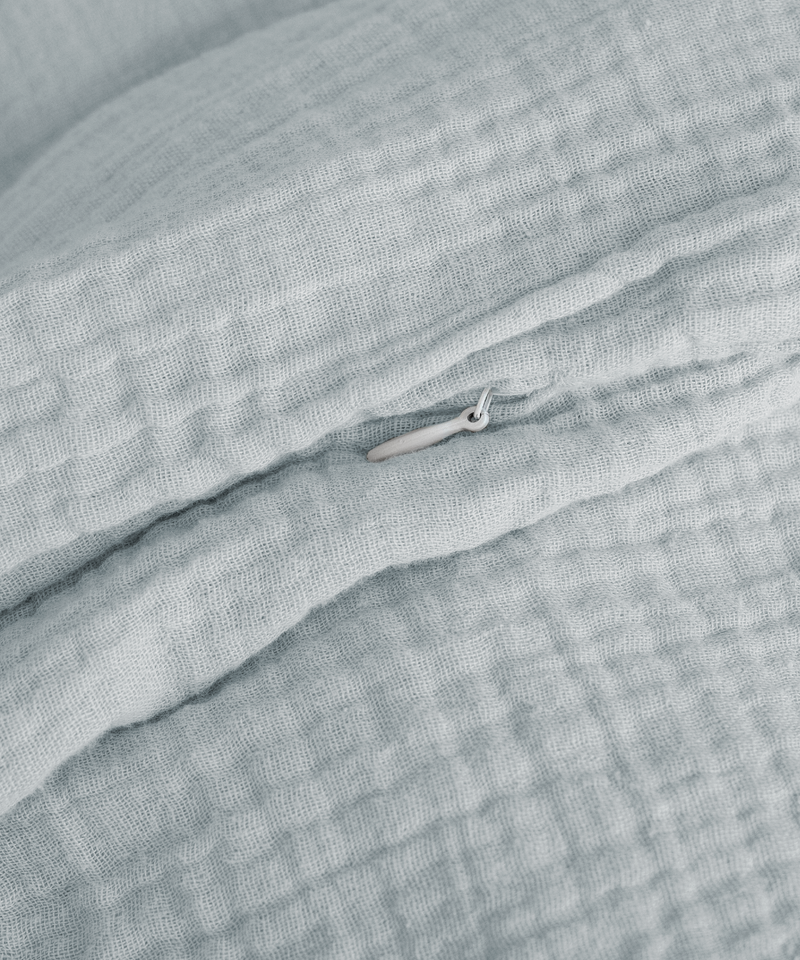 Hellblaue Musselin Einzelbettwäsche, Serie Haven – Detailansicht
