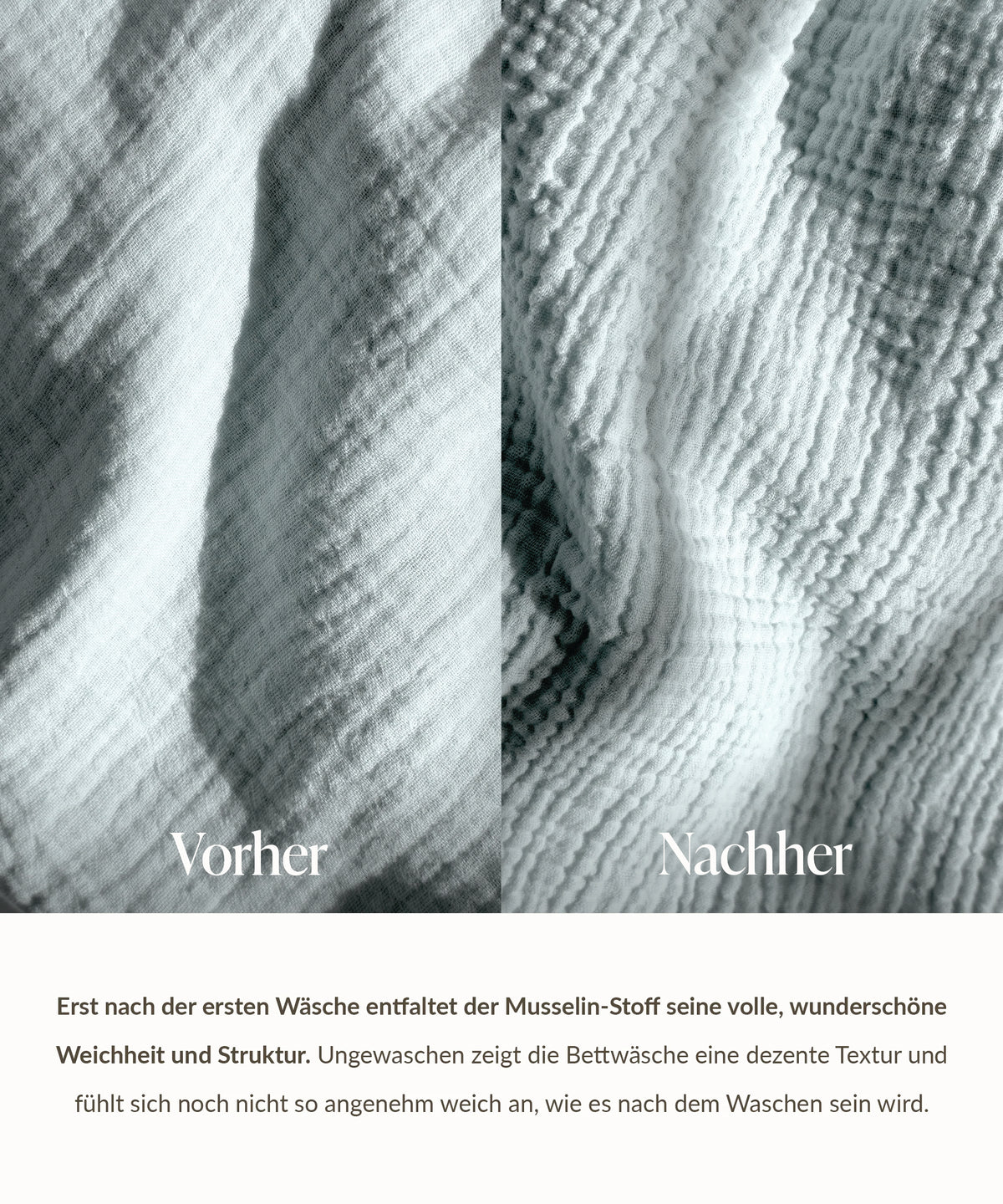 Hellblaue Musselin Einzelbettwäsche, Serie Haven – Nahaufnahme der Oberfläche